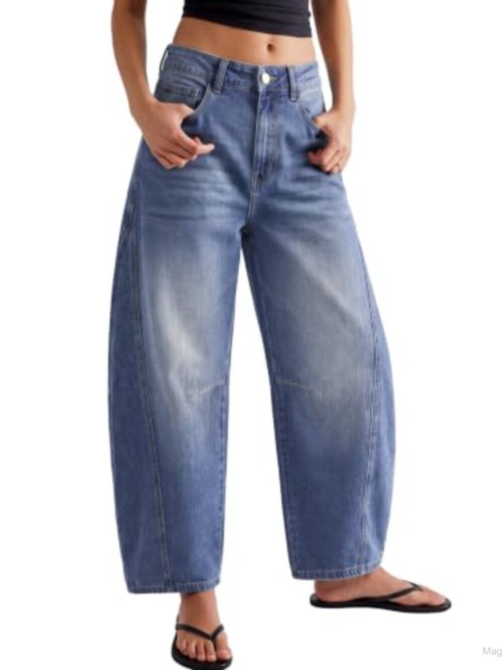 Women's Mid Rise Barrel Jeans Cropped Denim Y2K Stretch